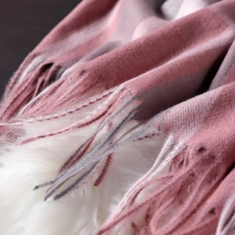 Plaid Scarf for Women - Long Fringed Double-Sided Shawl