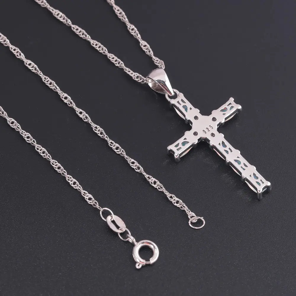 Opal Cross Pendant Necklace for Women