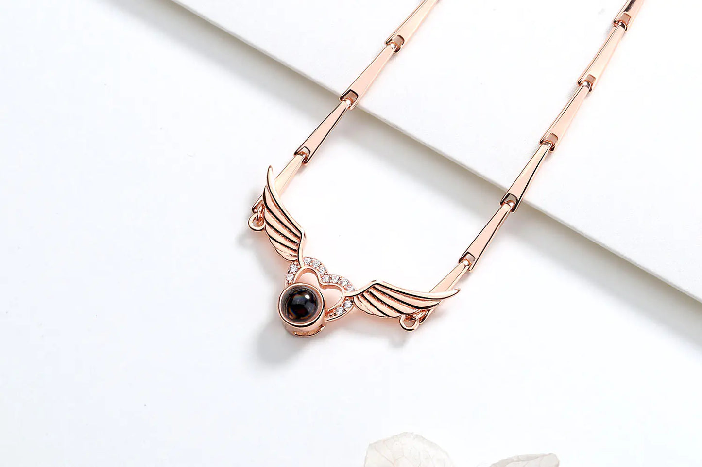 S925 Sterling Silver Angel Wings Projection Bracelet β Heart Charm with Custom Photo or Message