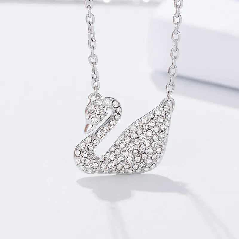 Rose Gold Rhinestone Swan Necklace for Women