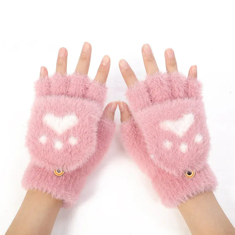 Winter Cat Claw Half-Finger Knitted Gloves for Women
