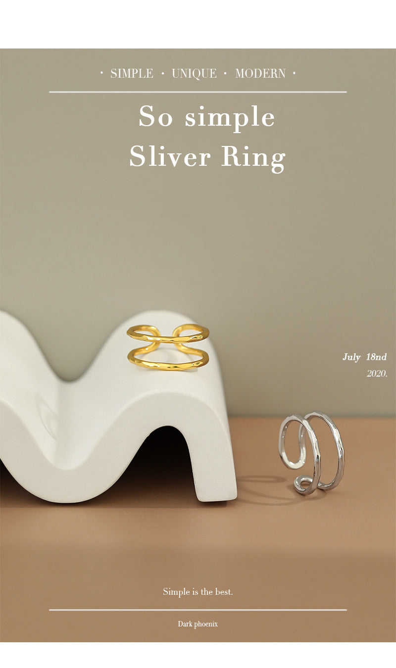 S925 Sterling Silver Double-Layer Geometric Ring – Modern Minimalist Statement for Women
