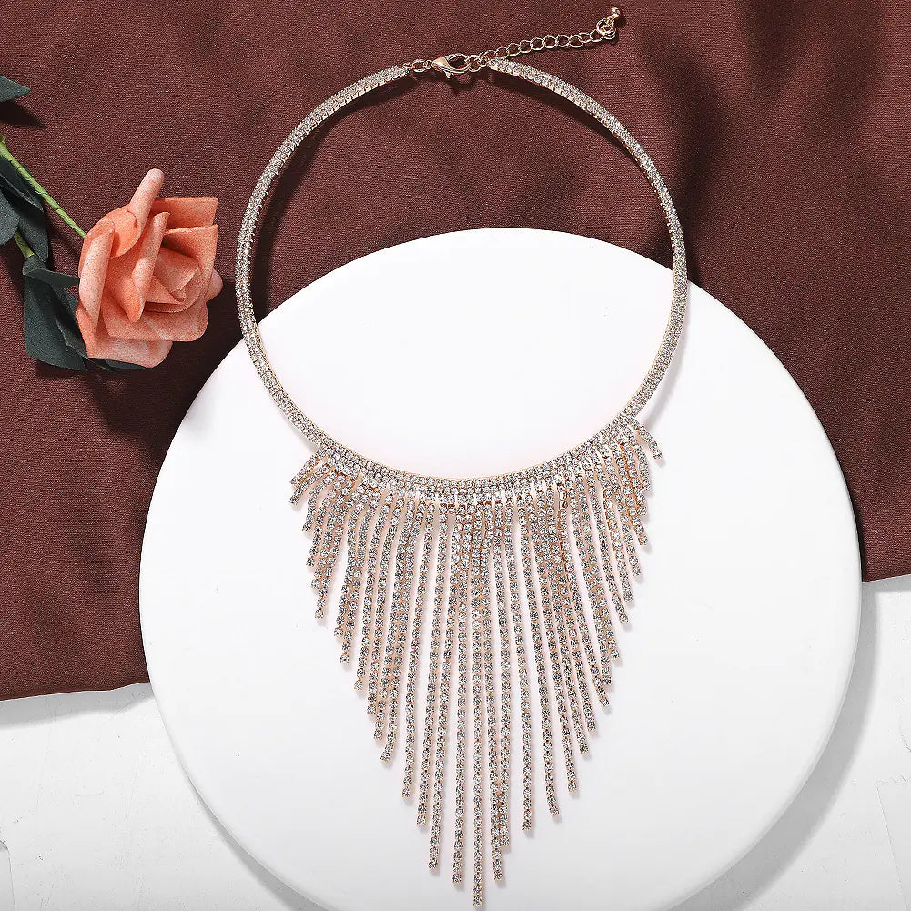 Sparkling Tassel Metal Choker Necklace for Women