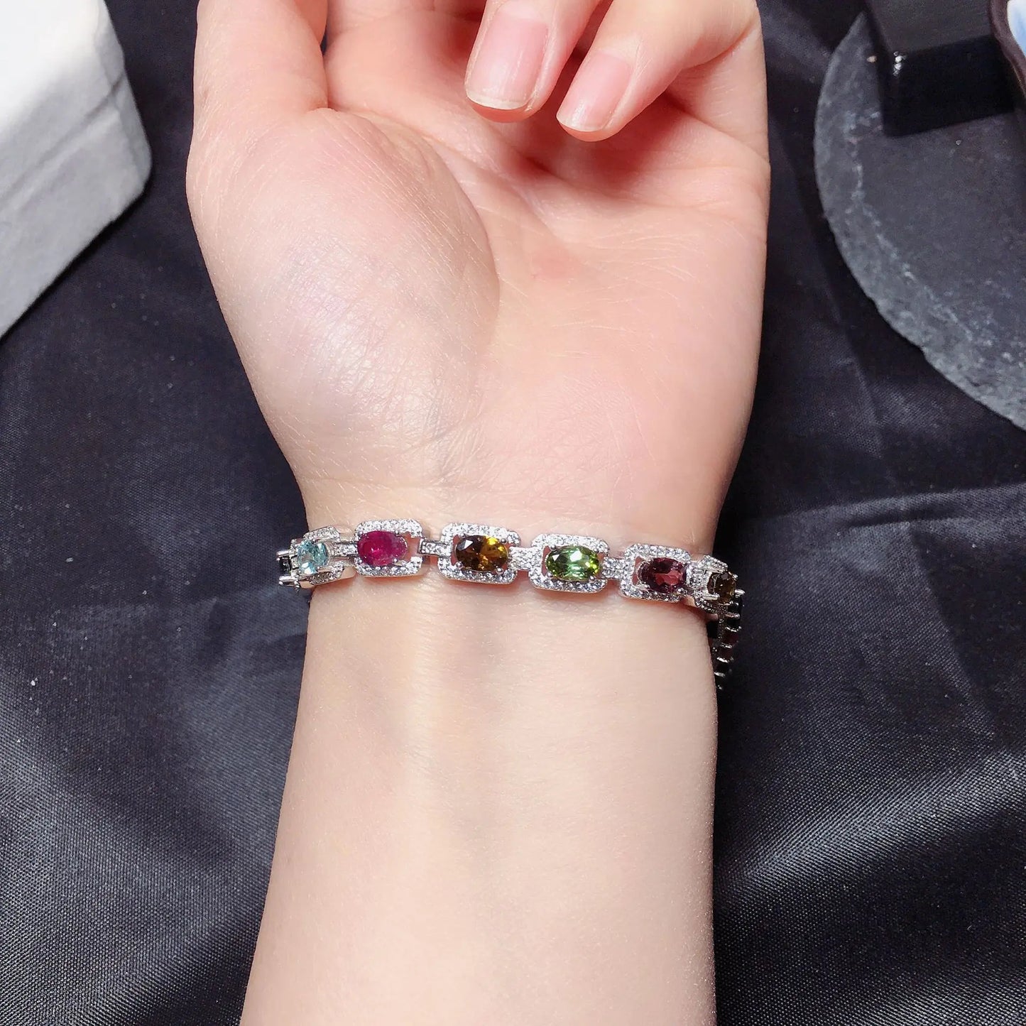 Natural Tourmaline Bead Bracelet for Women – Handmade Crystal Healing Stone Jewelry