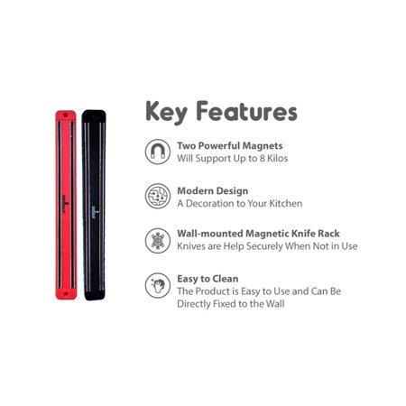 3-Slot Magnetic Knife Rack – Red Wall-Mounted Holder for Knives & Tools