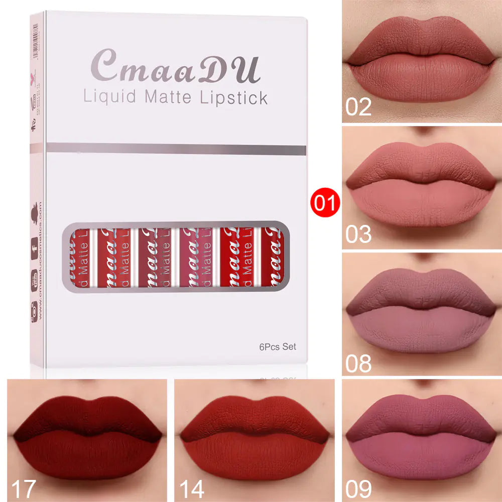 6-Pack Matte Lip Gloss Set – Non-Stick, Long-Lasting, Smooth Velvet Finish