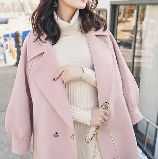Women's Thick Wool Blend Trench Coat - Mid-Length