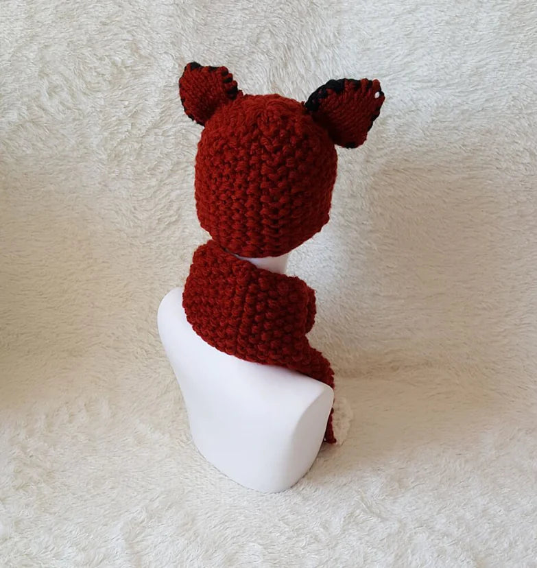 Squirrel and Fox Knit Hat and Neck Warmer Set