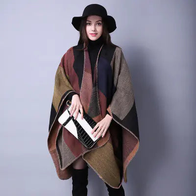 Plaid Scarf Shawl for Women - Thick Ethnic Cape