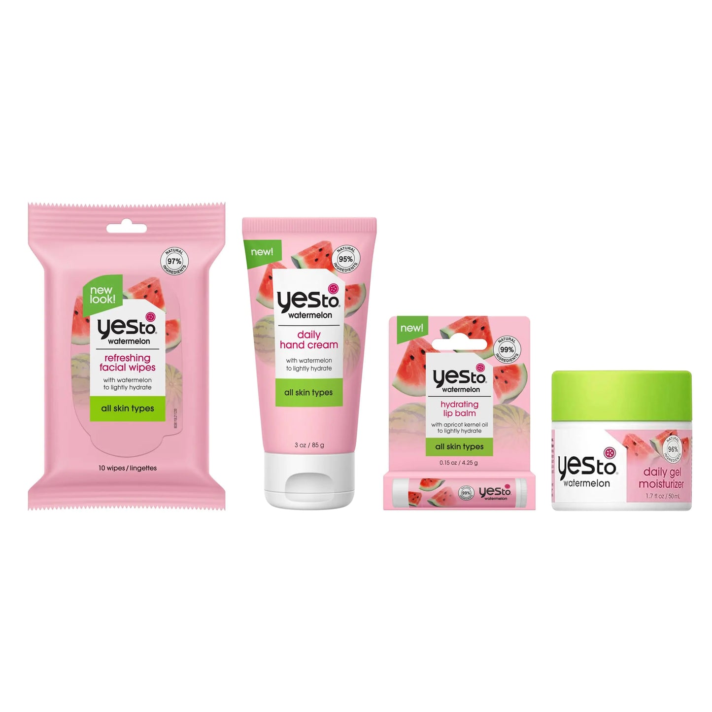 Yes To Watermelon Skincare Essentials Set – Face Wipes Hand Cream Lip Balm Hydrating Moisturizer