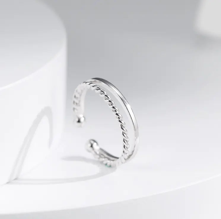 S925 Sterling Silver Double Twist Ring for Women – Elegant Layered Stackable Design