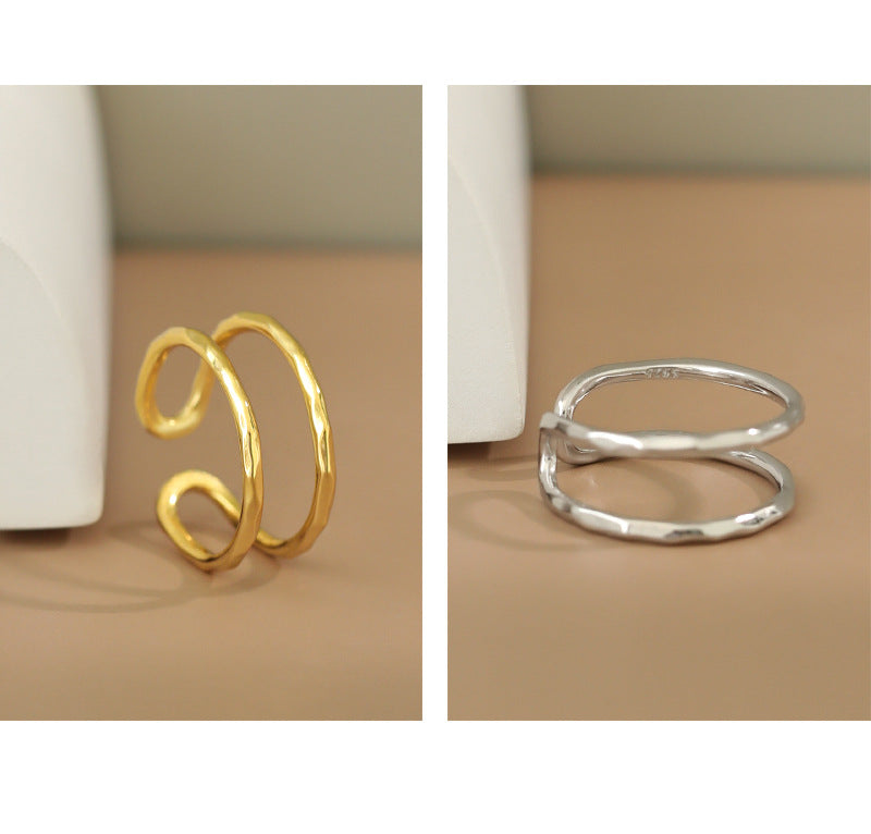 S925 Sterling Silver Double-Layer Geometric Ring – Modern Minimalist Statement for Women
