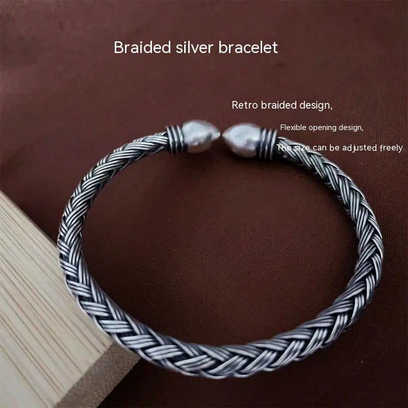 S999 Pure Silver Hand-woven Retro Fashion Bracelet