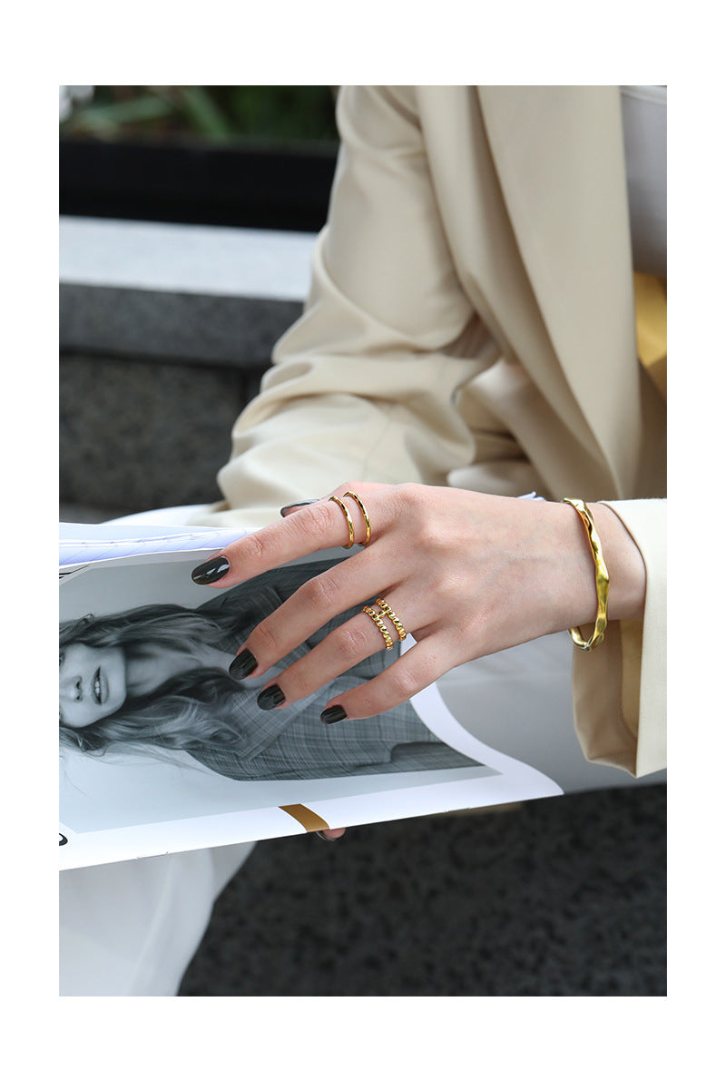 S925 Sterling Silver Double-Layer Geometric Ring – Modern Minimalist Statement for Women