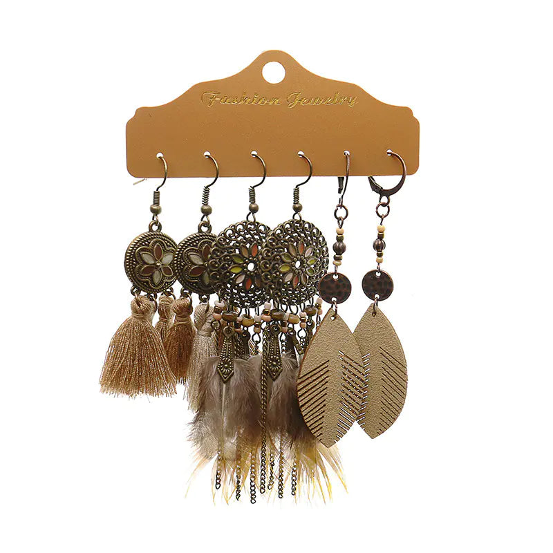 Fashion Minimalist Alloy Floral Tassel Earrings Set (3pcs)