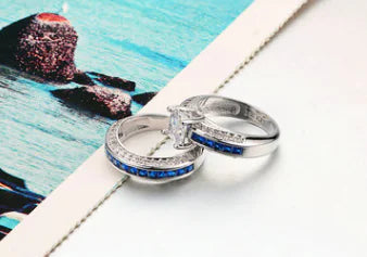 Stylish Square Zirconia Women's Ring Set in Platinum