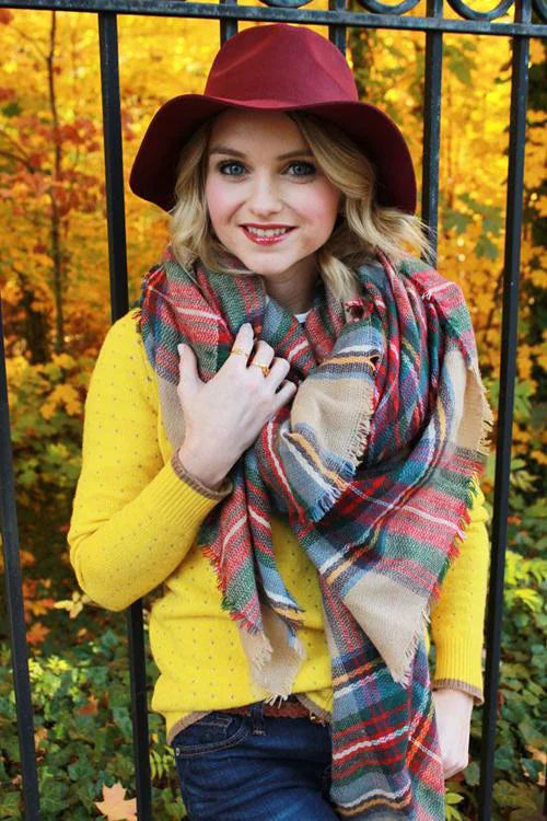 Autumn Women's Faux Cashmere Plaid Scarf & Shawl