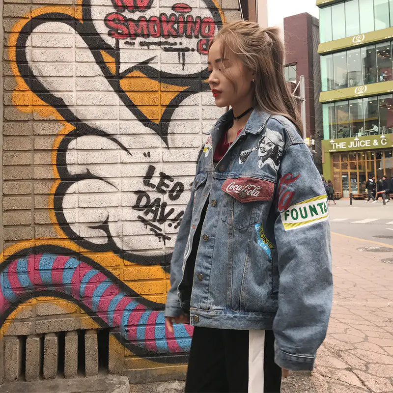 Harajuku Style Vintage Loose Denim Jacket for Women