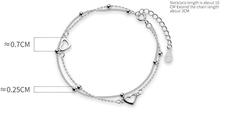 S925 Sterling Silver Double Layer Heart Bracelet β Dainty Layered Jewelry for Women