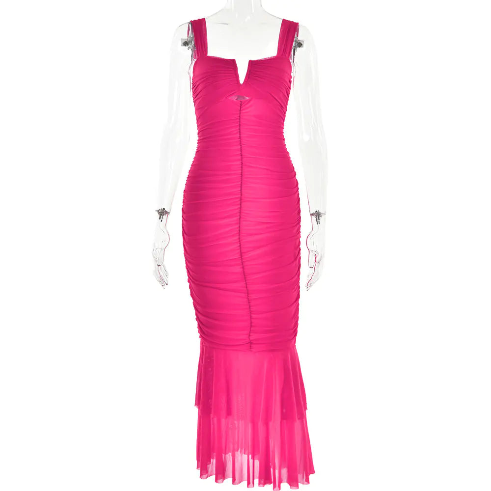 Fashionable Spring Summer Spliced Midi Dress FD9738
