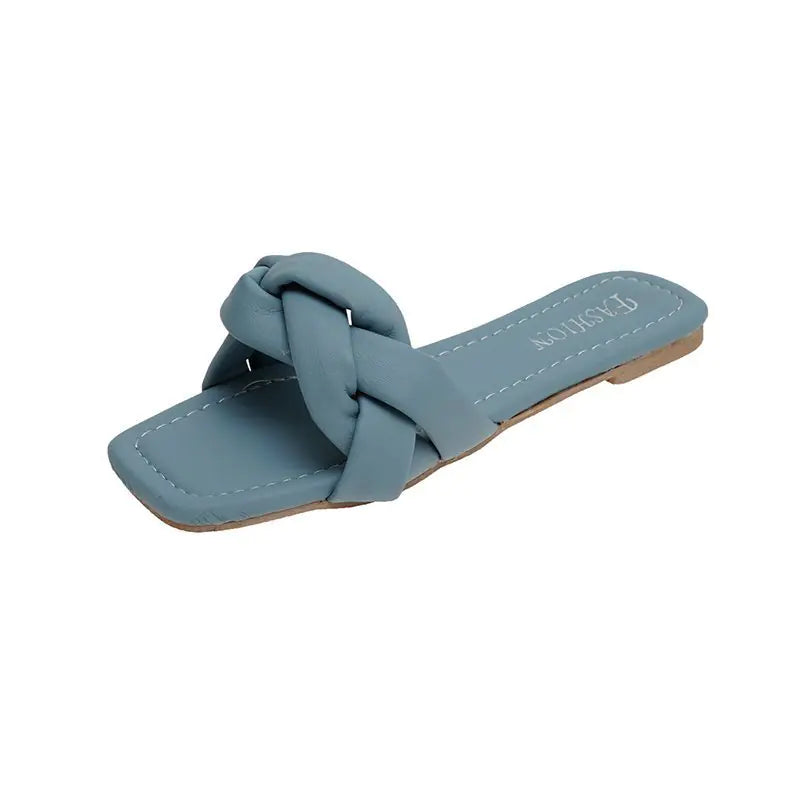 Women's Square Head Flat Woven Sandals and Slippers