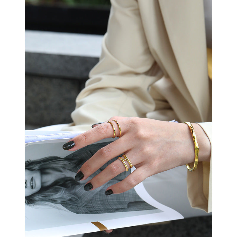 S925 Sterling Silver Double-Layer Geometric Ring – Modern Minimalist Statement for Women