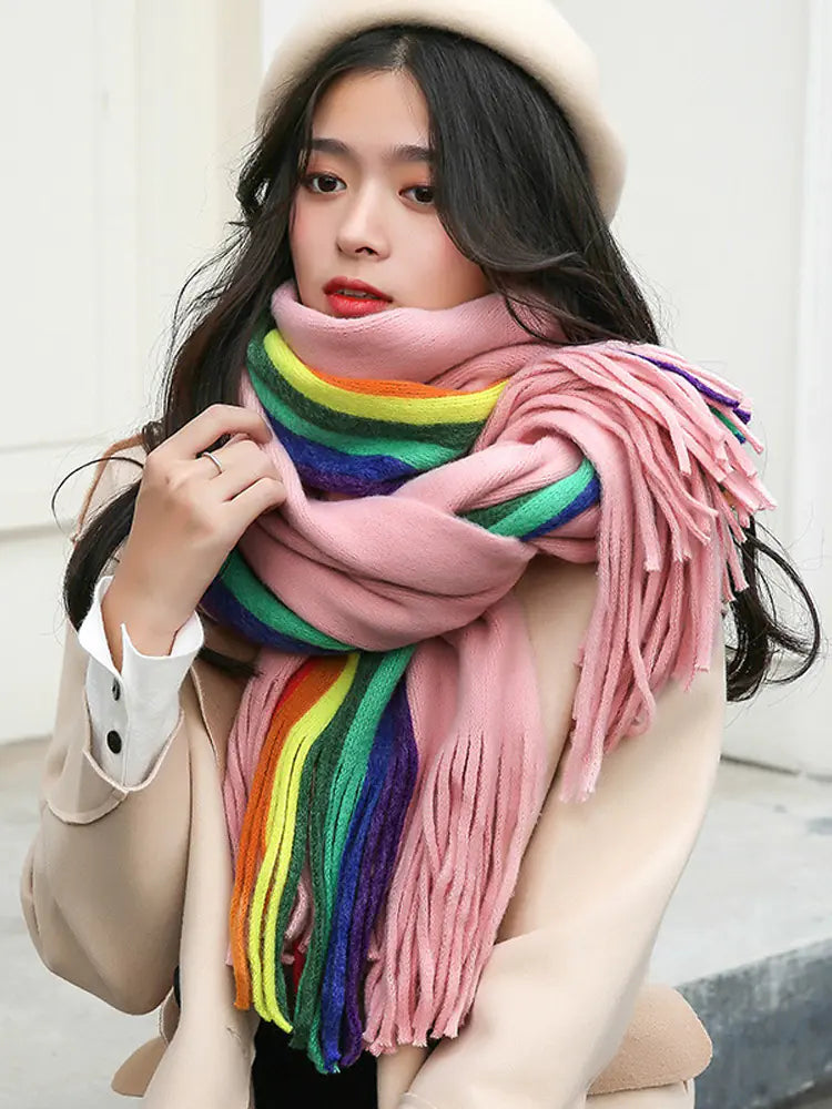 Rainbow Scarf for Women - Versatile Autumn Winter Wrap