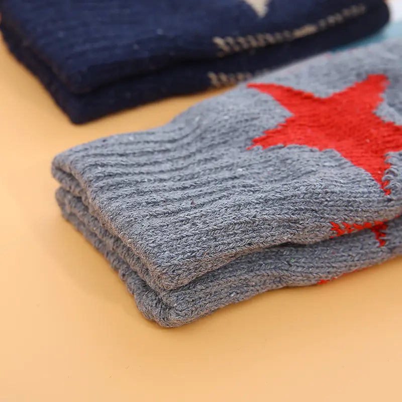 Thickened Knitted Half-finger Star Gloves for Couples