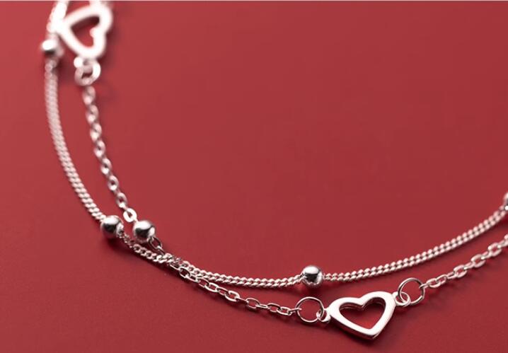 S925 Sterling Silver Double Layer Heart Bracelet β Dainty Layered Jewelry for Women