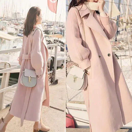 Women's Thick Wool Blend Trench Coat - Mid-Length