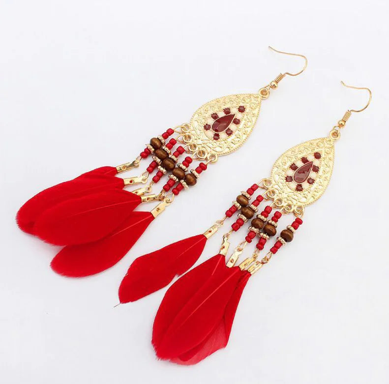 Bohemian Long Feather Tassel Earrings for Women