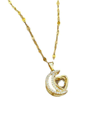 Titanium Steel Heart Moon Necklace for Women