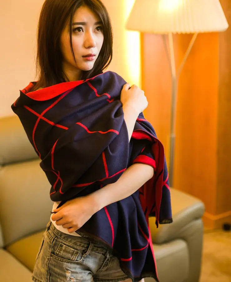 Plaid Cashmere-Feel Double-Sided Scarf/Shawl for Women