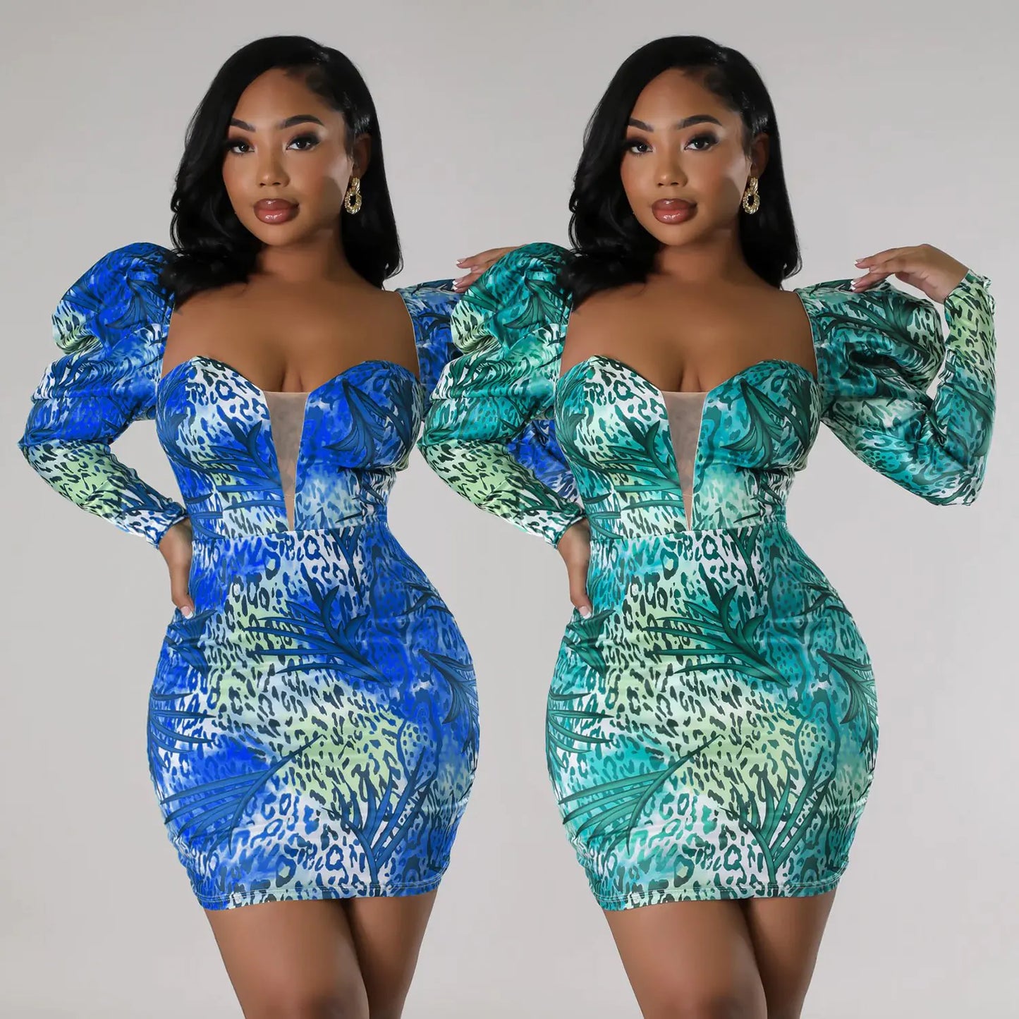 Printed Puff Sleeve Sheath Dress for Women
