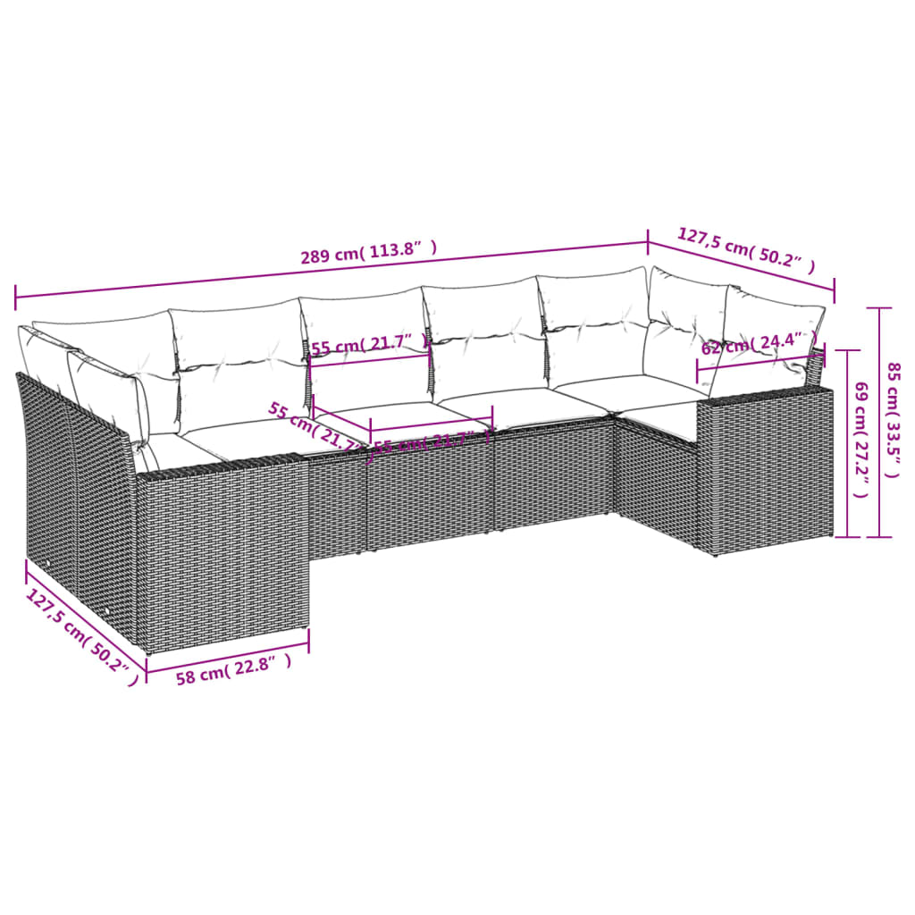 vidaXL 7 Piece Patio Sofa Set with Cushions Black Poly Rattan-2