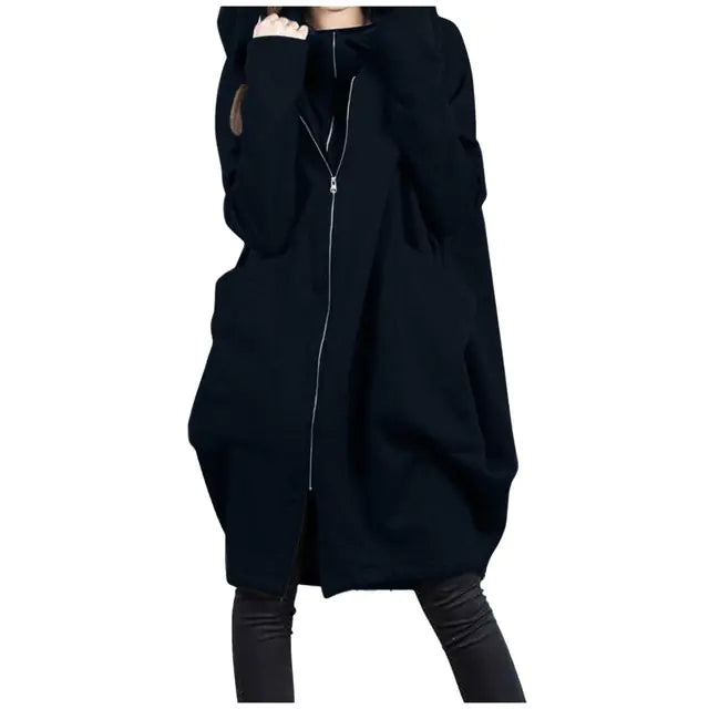 Plus Size Solid Full Zip Hoodie Blazer Jacket for Women