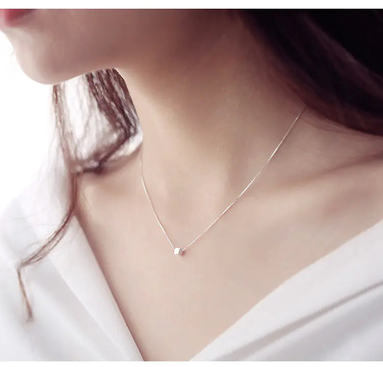 S925 Silver Brushed Square Necklace for Women