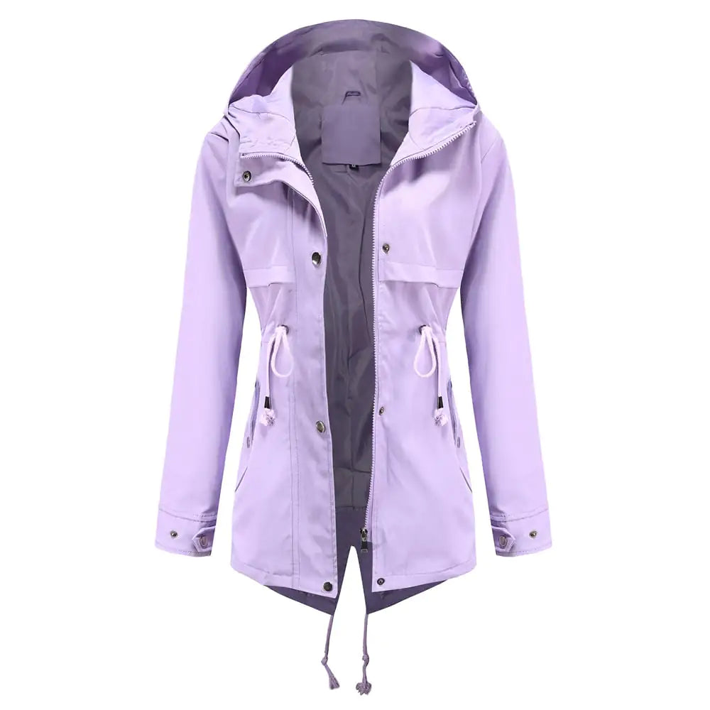 Mid-Length Hooded Windbreaker Jacket for Outdoors