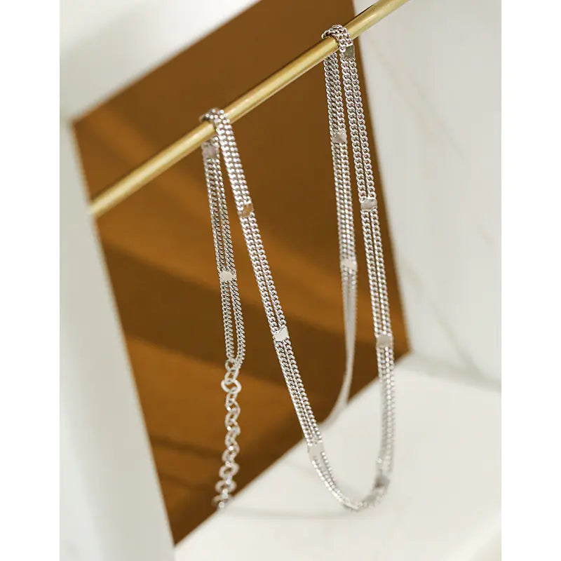 S925 Silver Layered Chain Choker Necklace for Women
