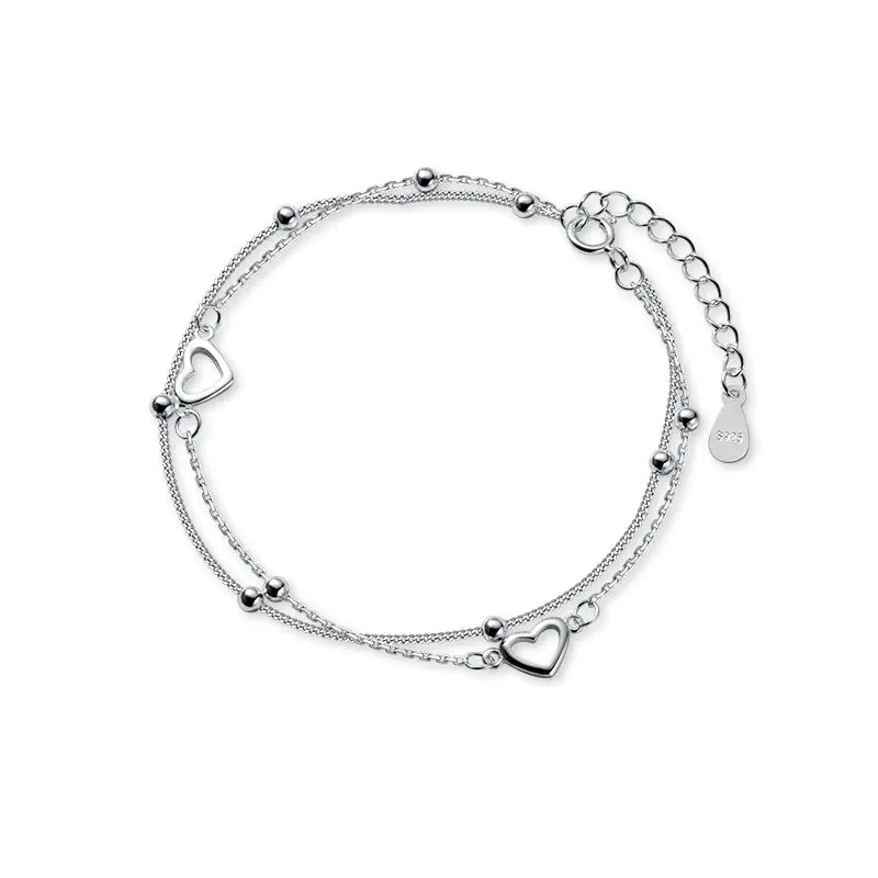 S925 Sterling Silver Double Layer Heart Bracelet β Dainty Layered Jewelry for Women