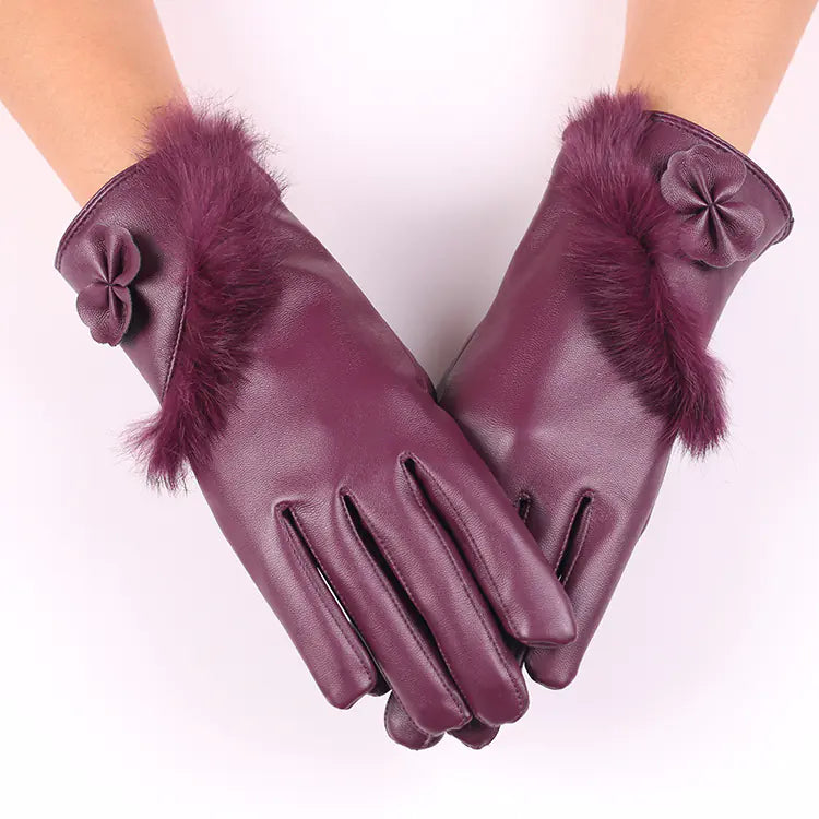 Women's Bow Tie Faux Leather Touchscreen Gloves
