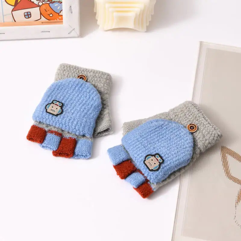 Cute Knitted Half-Finger Gloves for Kids