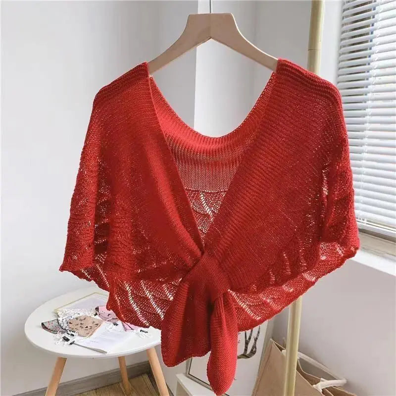 Ladies' Hollow Knit Shawl Cape and Scarf Vest