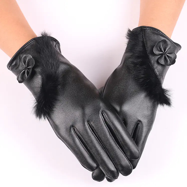 Women's Bow Tie Faux Leather Touchscreen Gloves