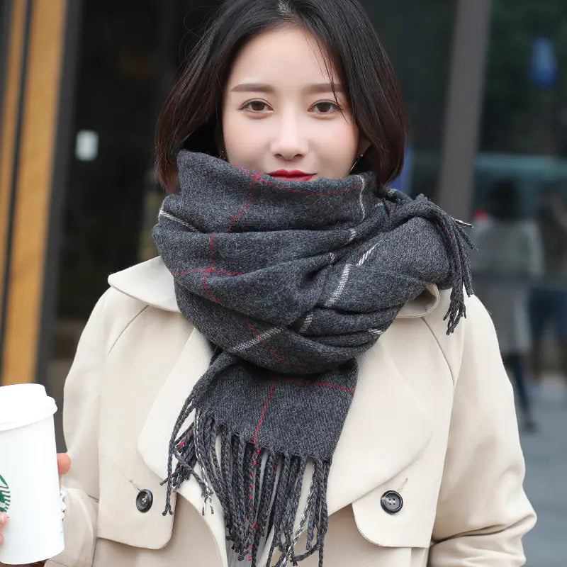 Plaid Scarf for Women - Thick Warm Shawl for Winter