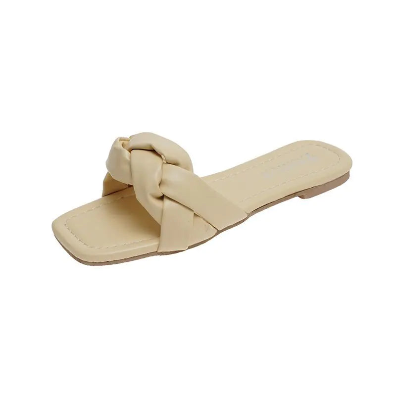 Women's Square Head Flat Woven Sandals and Slippers