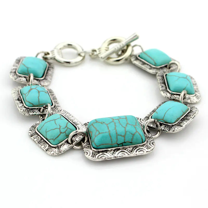 Vintage Turquoise Bracelet with Floral Design