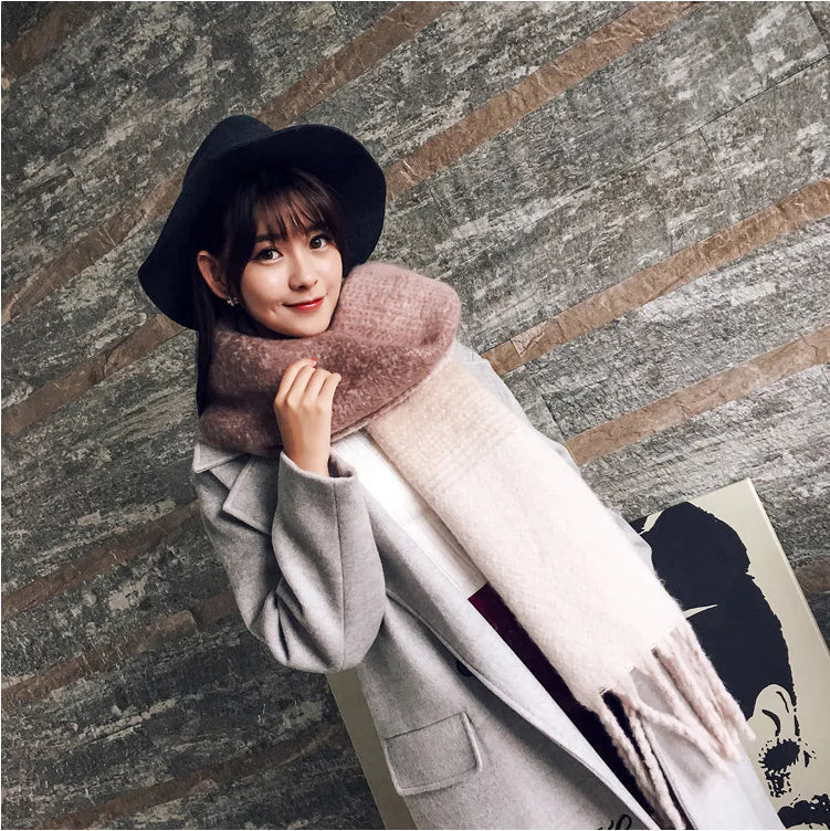 Thick Color-Block Scarf, Faux Cashmere Shawl for Women