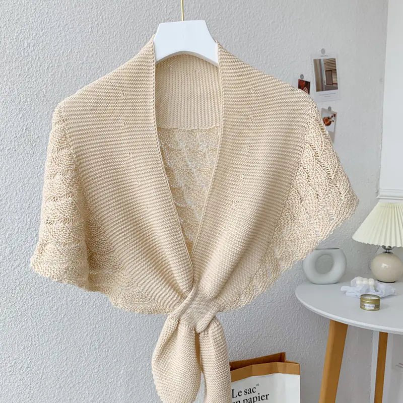 Ladies' Hollow Knit Shawl Cape and Scarf Vest