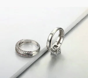 Stylish Square Zirconia Women's Ring Set in Platinum